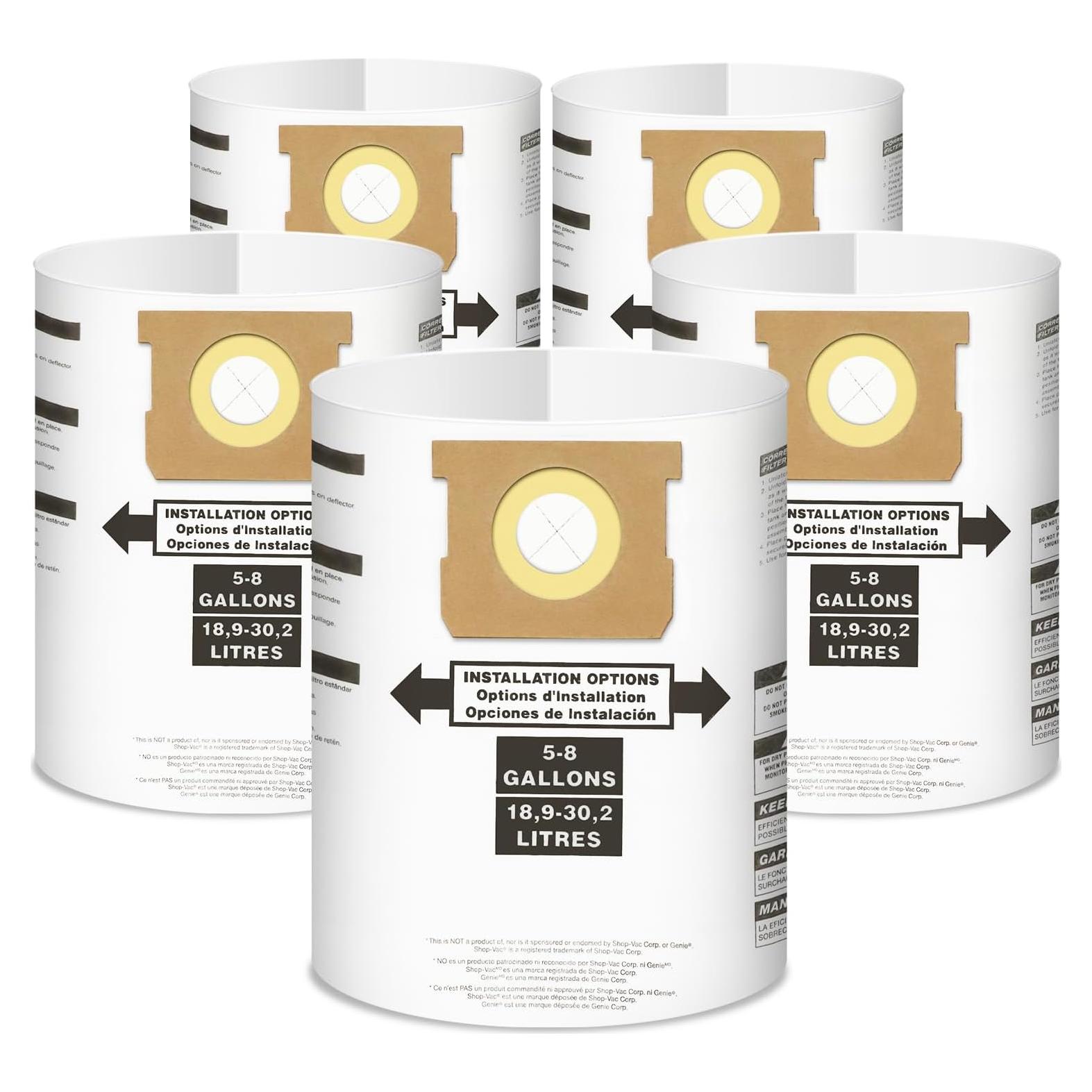 5 Bolsas de Vacío PETOX para Shop Vac 5-8 Galones