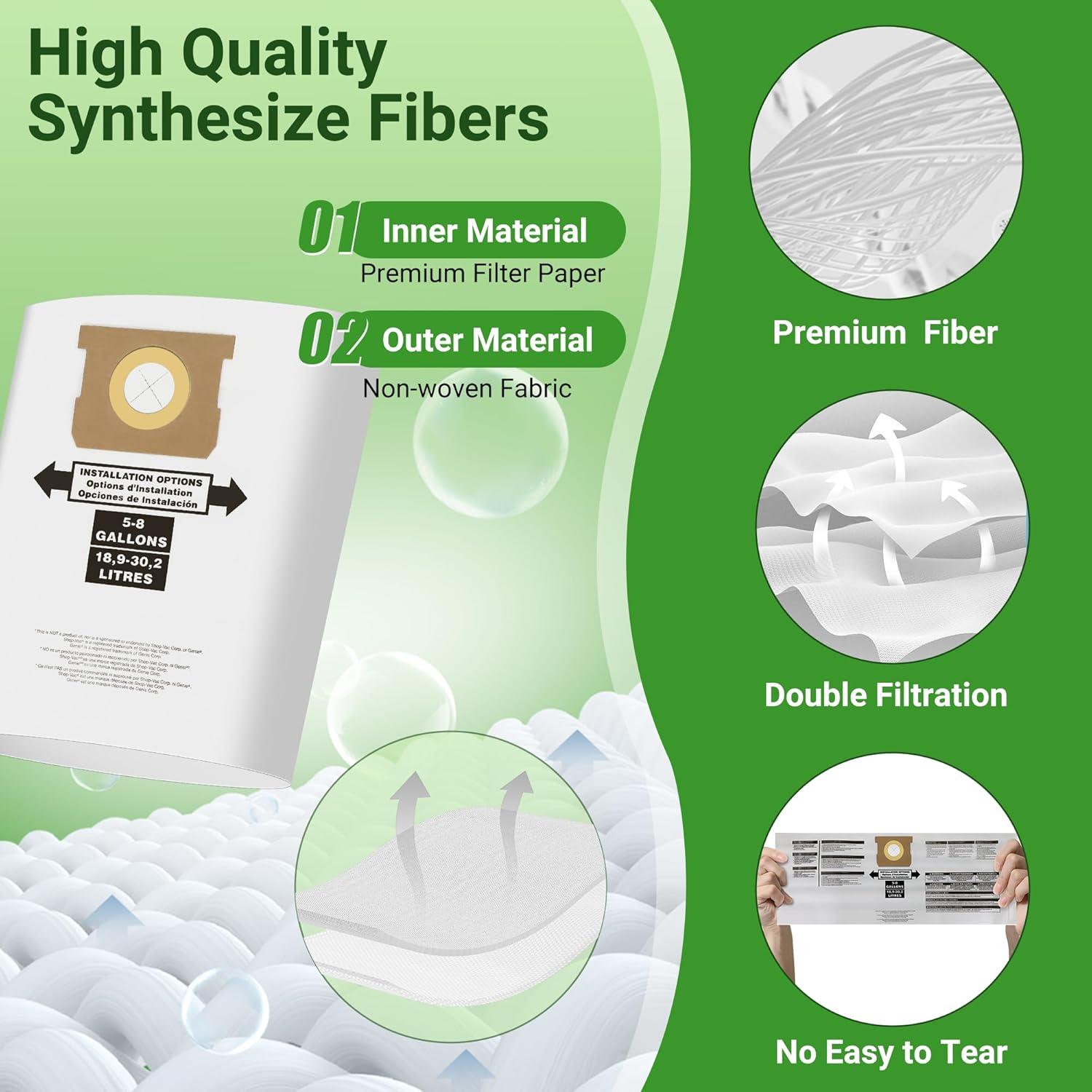 5 Bolsas de Vacío PETOX para Shop Vac 5-8 Galones