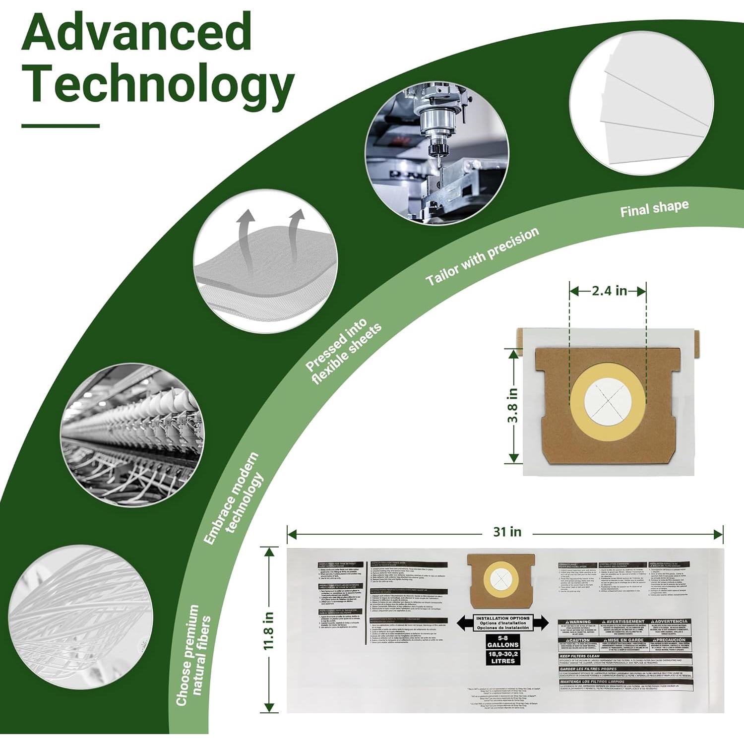 5 Bolsas de Vacío PETOX para Shop Vac 5-8 Galones