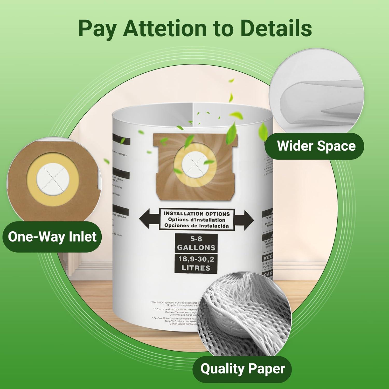 5 Bolsas de Vacío PETOX para Shop Vac 5-8 Galones