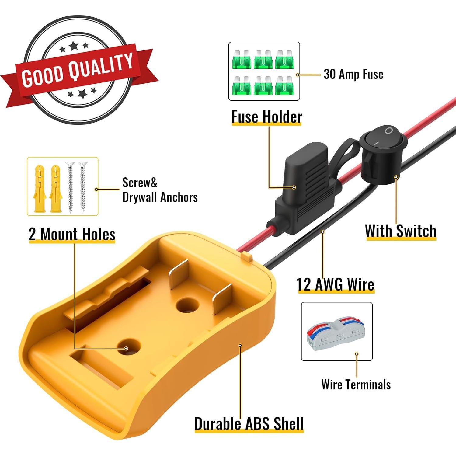 Adaptador de Batería Dewalt 20V con Fusible y Cable 12AWG