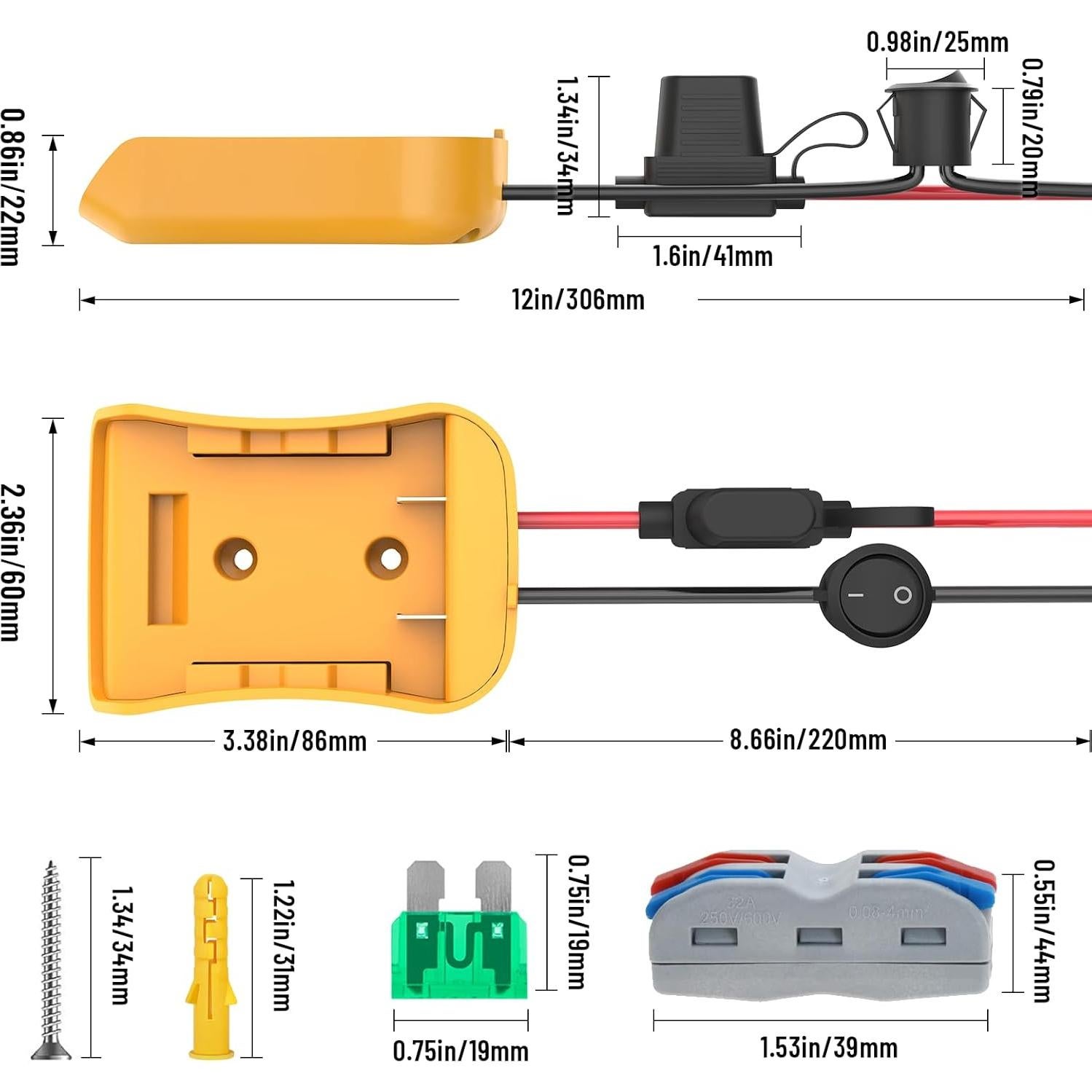 Adaptador de Batería Dewalt 20V con Fusible y Cable 12AWG