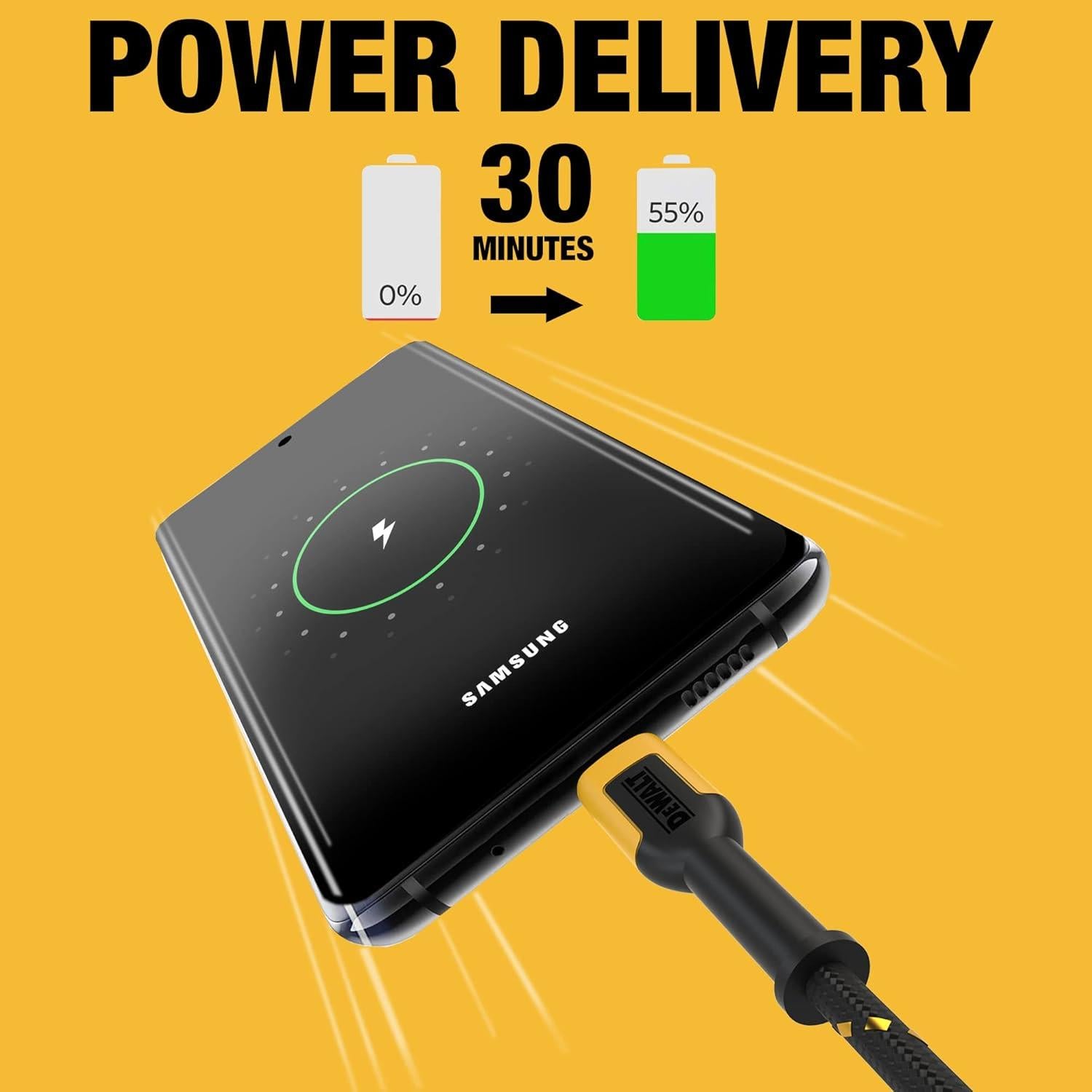 Cable USB C a USB C DEWALT 60W 15.24 cm 2 paquetes