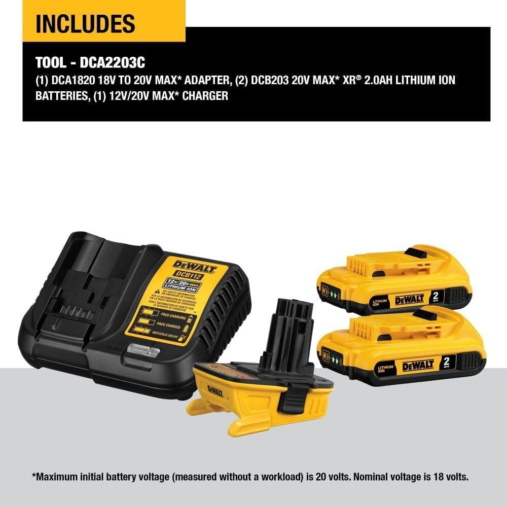 Kit Adaptador Batería DEWALT 20V MAX con 2 Baterías y Cargador