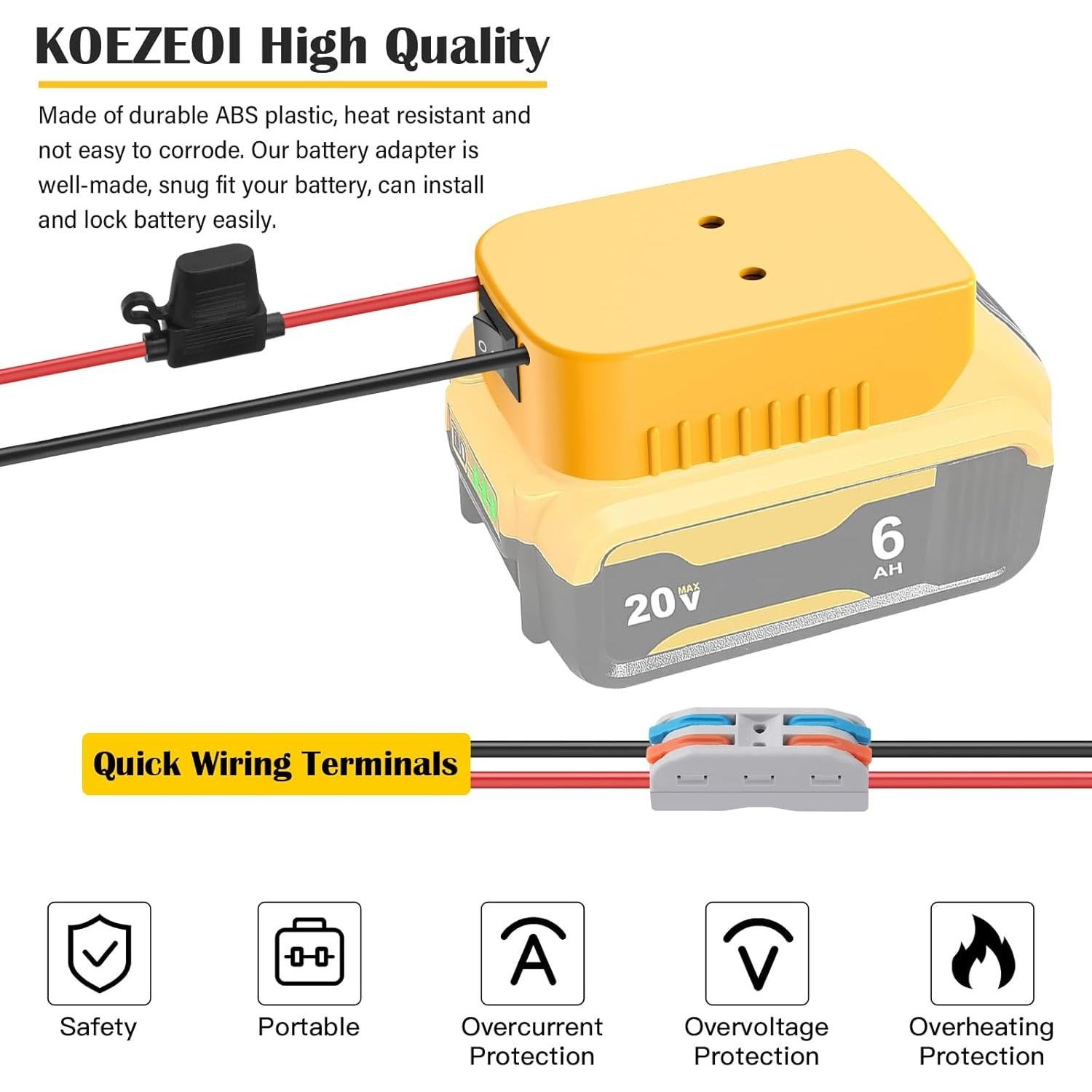 Adaptador Power Wheels Dewalt 20V 2 Paquetes con Fusibles
