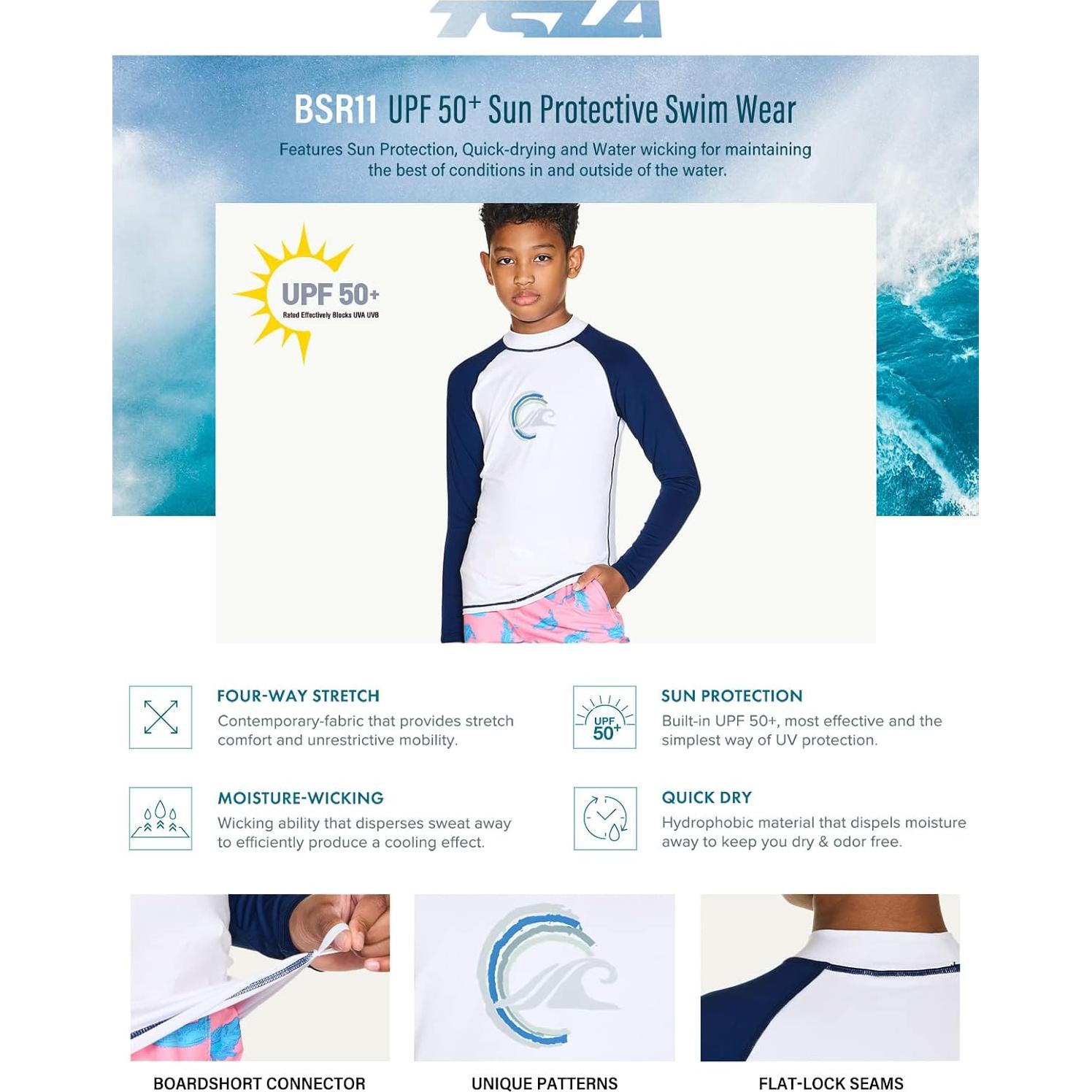 Camiseta de Manga Larga TSLA Niños UPF 50+ Protección UV