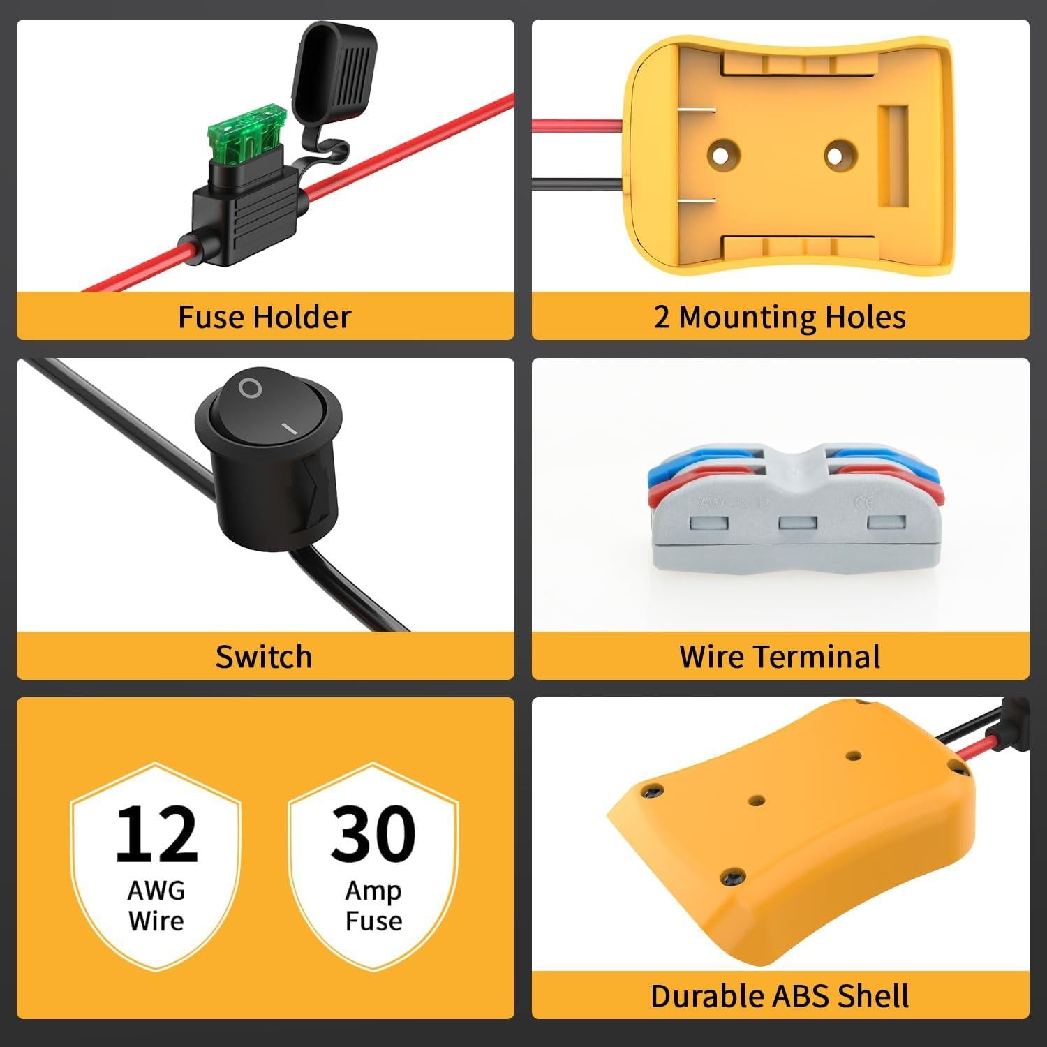 Adaptador para Batería Dewalt 20V Kzreect con Fusible y Cable
