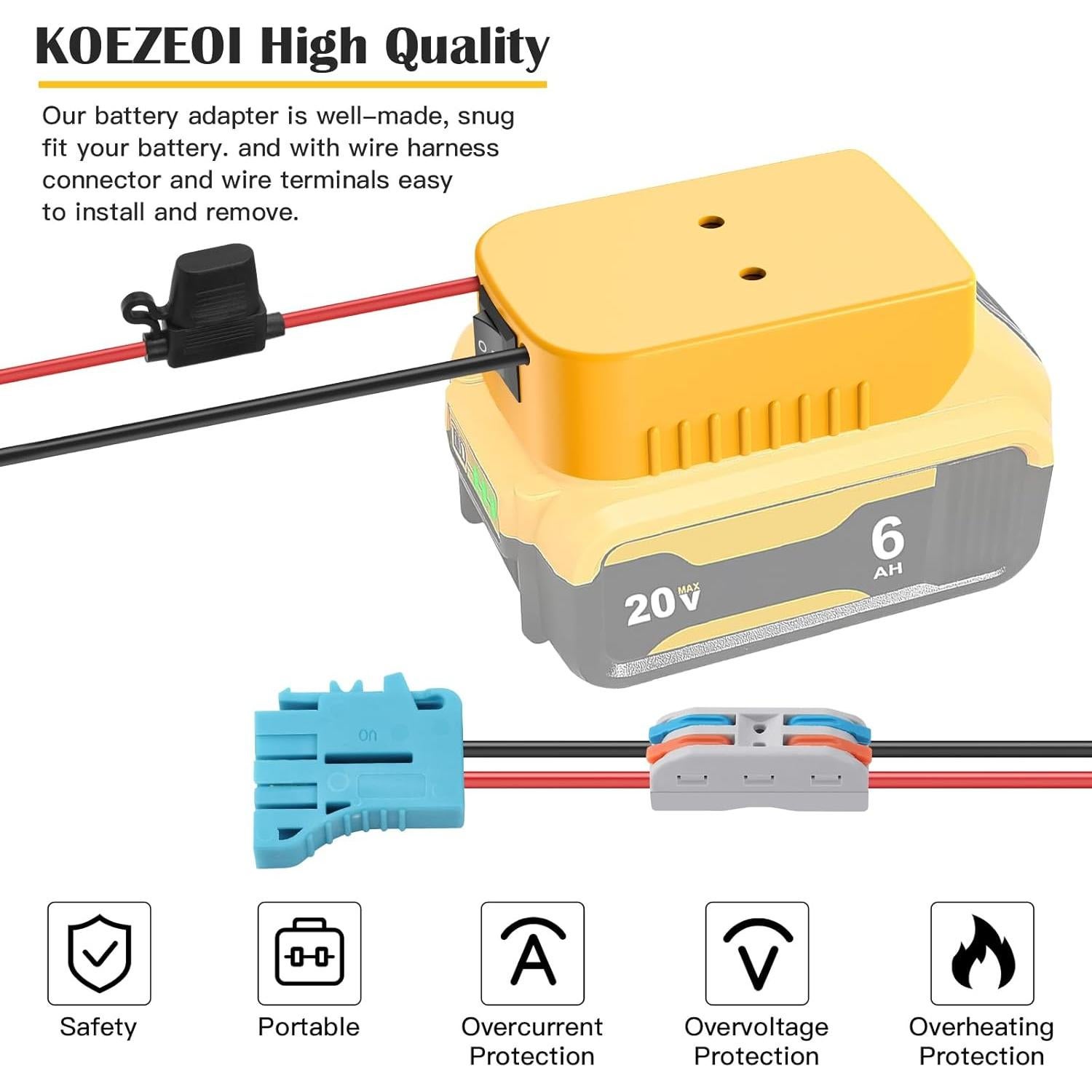 Adaptador Power Wheels Koezeoi para Batería Dewalt 20V