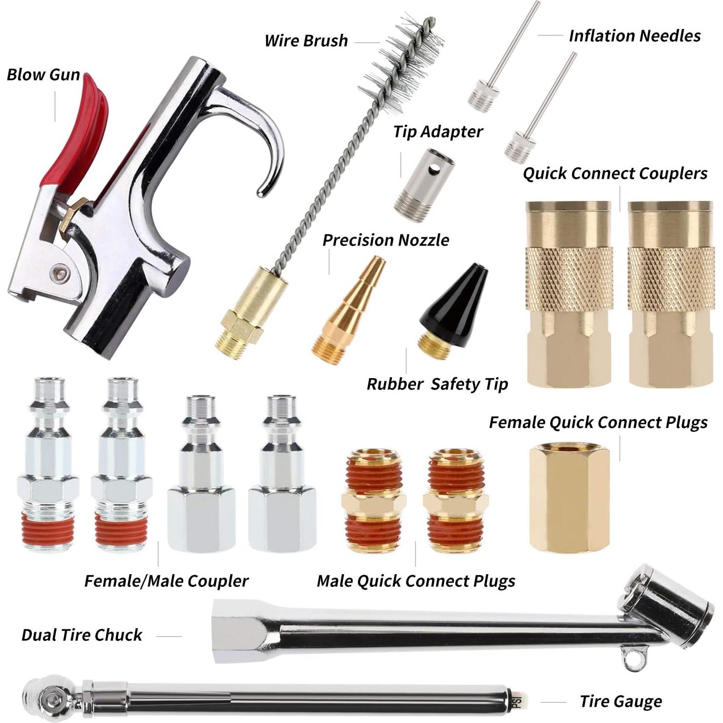 Hromee Kit de Accesorios de Aire 19 Piezas 7,62 m Manguera