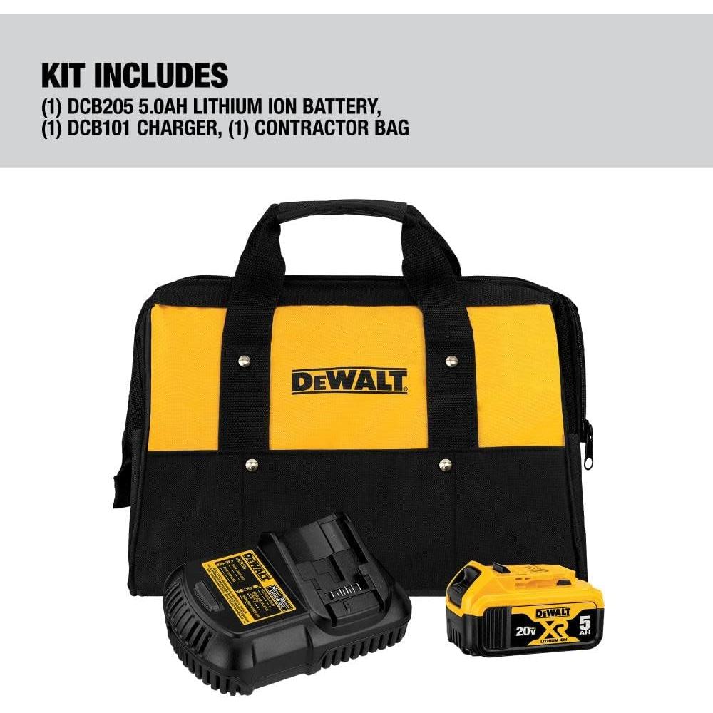 Batería DEWALT 20V MAX 5Ah con Cargador y Bolsa DCB205CK