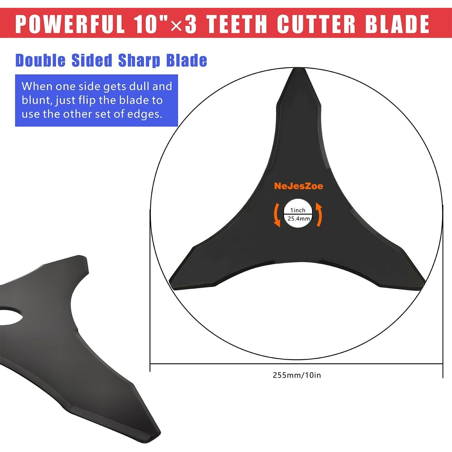 Cuchillas de Cortadora de Césped NeJesZoe 3 Dientes 25.4mm