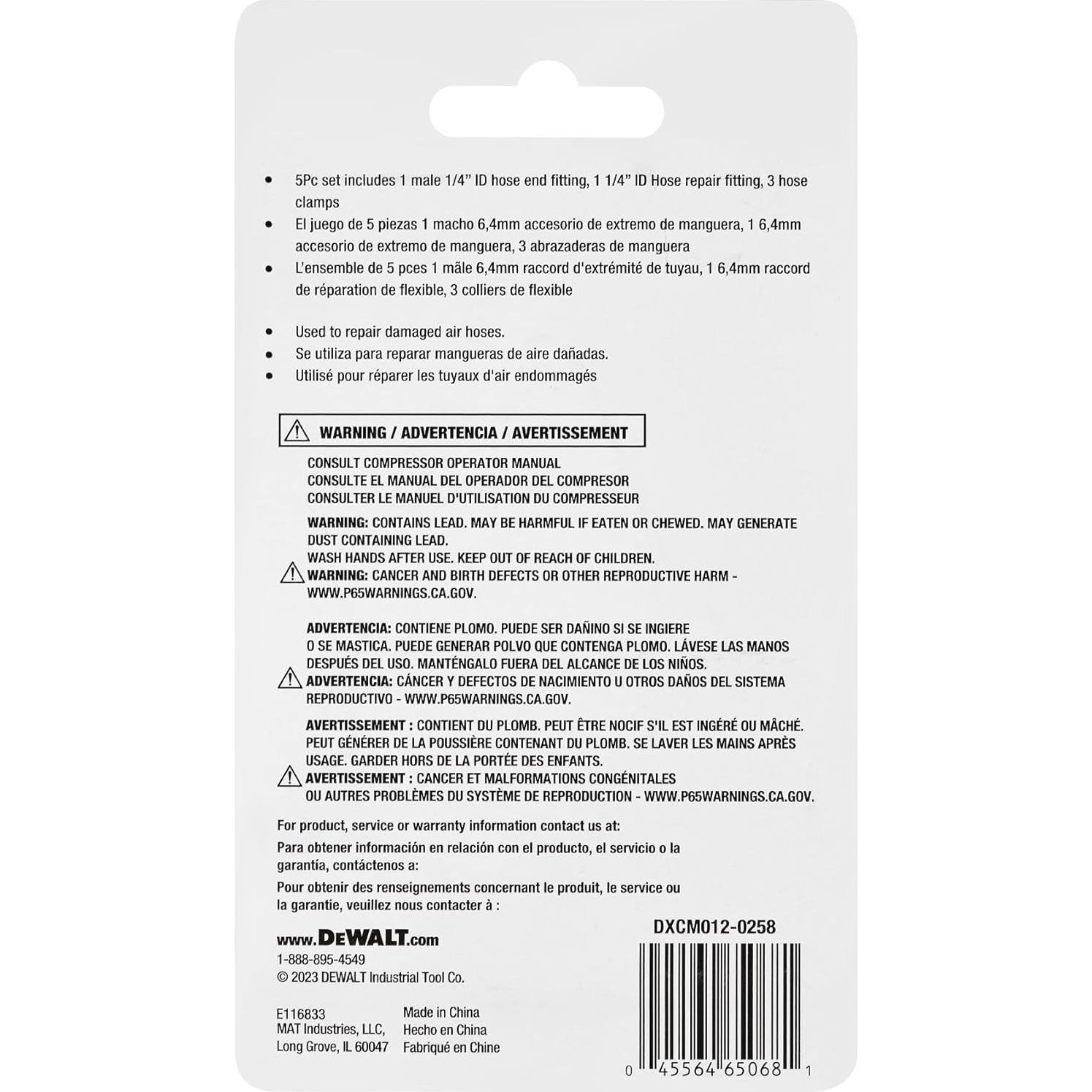 Kit de Reparación de Manguera DEWALT 1/4" Aluminio Ligero