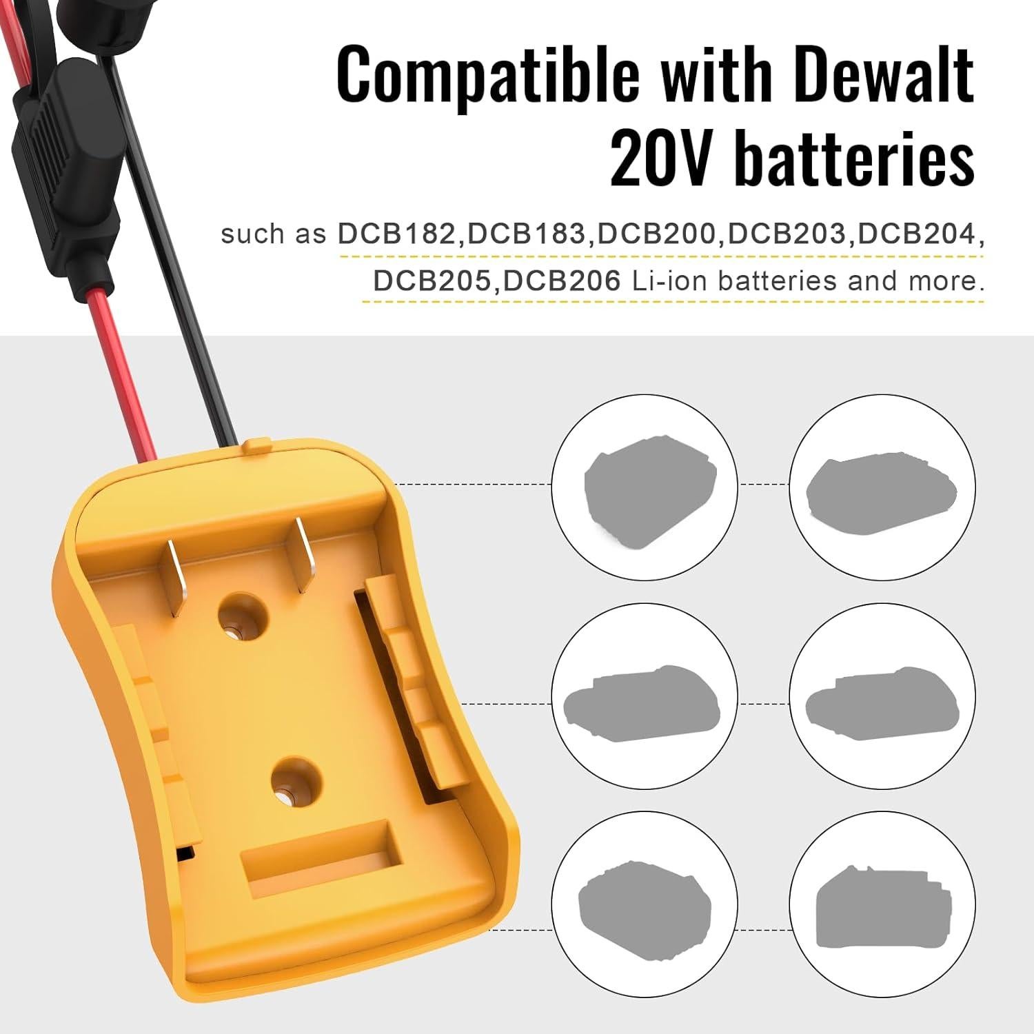 Adaptador de Batería Dewalt 20V Azocek con Fusible y Cable 12AWG