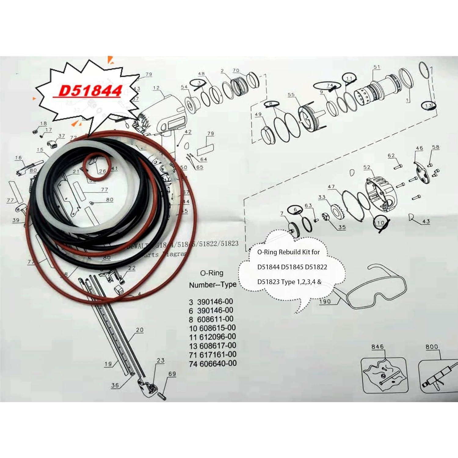 Kit de O-Ring D51844 para DeWALT D51822 D51823 D51845
