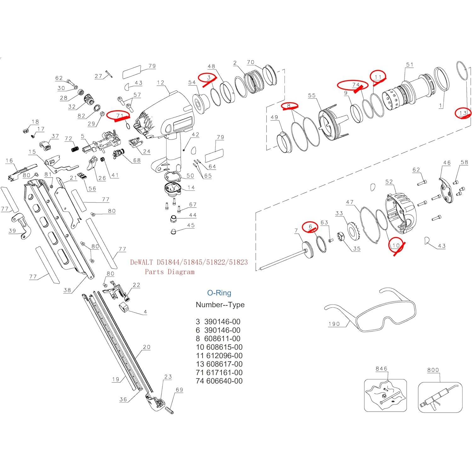 Kit de O-Ring D15844 y válvula DeWalt 647956-00