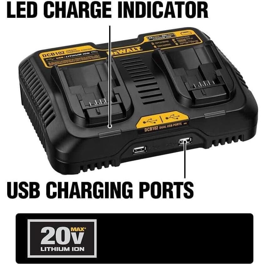 Cargador DEWALT DCB102 12/20V MAX con 2 puertos USB