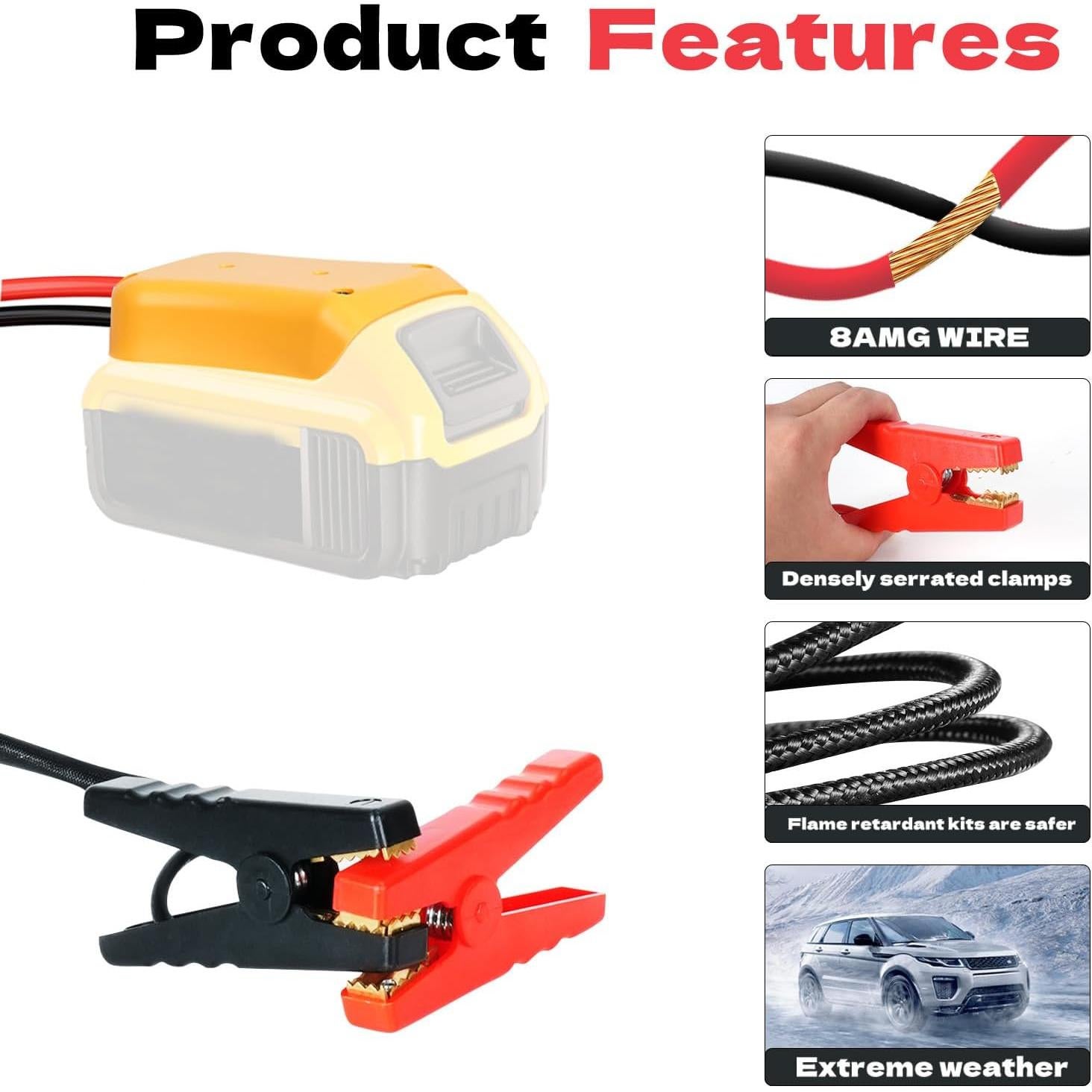 Cables de arranque IIXWUQ 8AWG para baterías Dewalt 20V