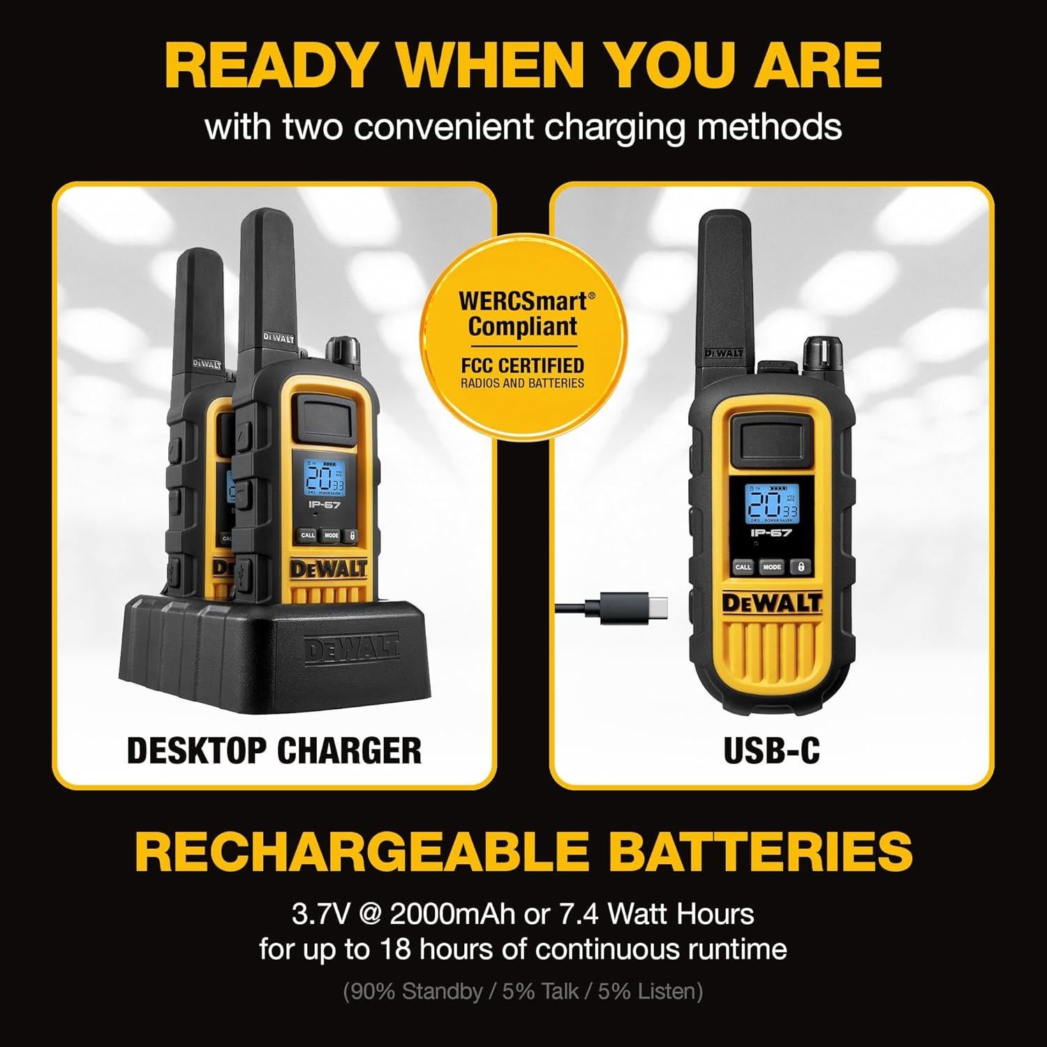 Walkie Talkies DEWALT DXFRS800 2W Resistente IP67 Paquete 6