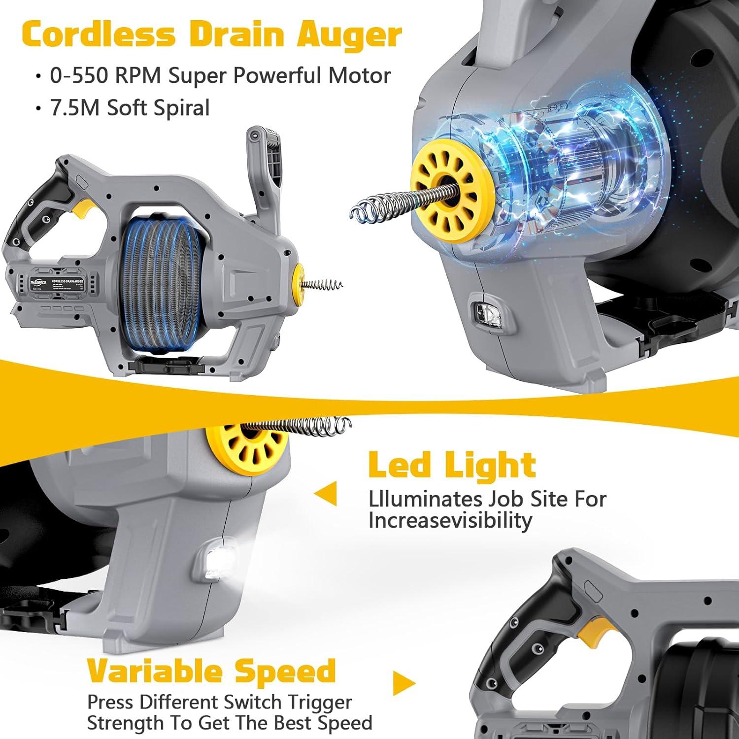 Desatascador Inalámbrico Thagbrco 20V para Drenajes 7.62m