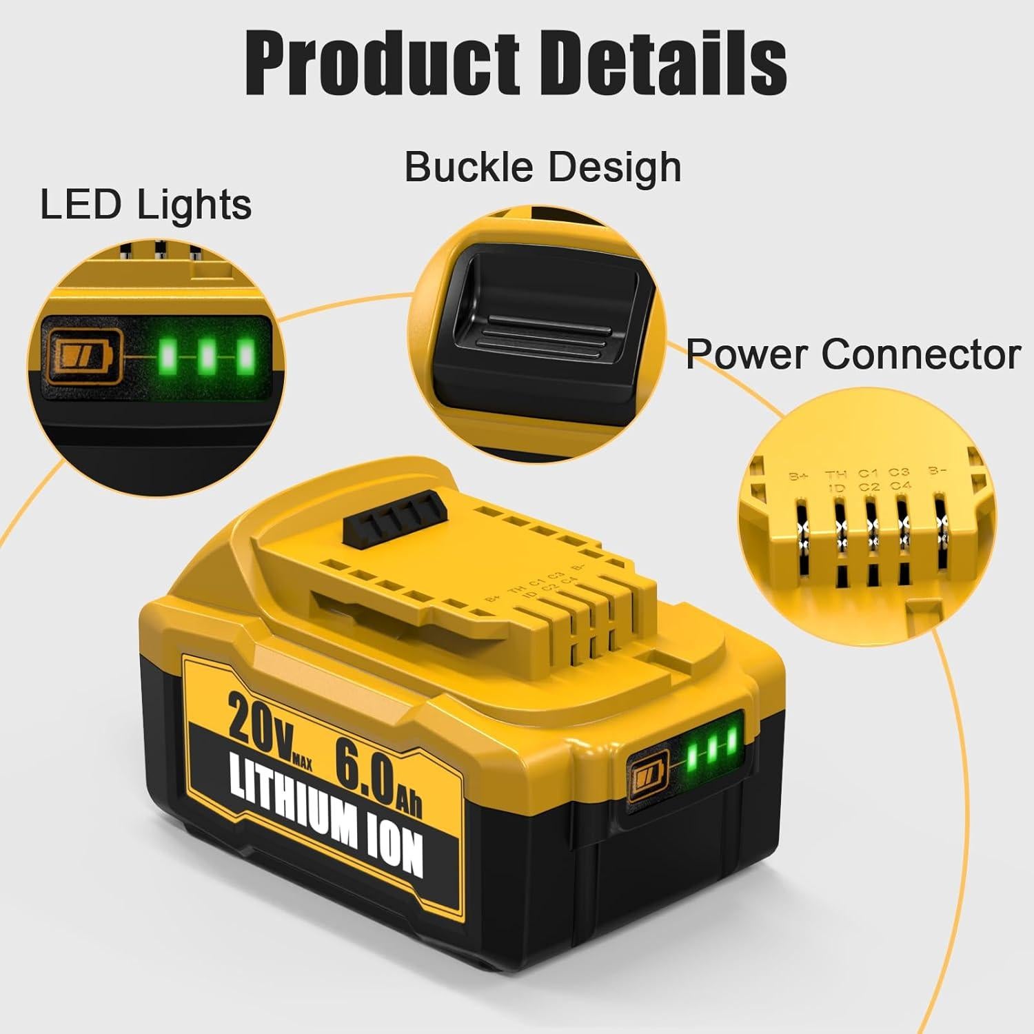 2 Packs 6.0Ah Lithium Ion Battery and Charger Replacement for Dewalt 20V Max Battery and Charger Combo Compatible with Dewalt 12-20V Batteries and All 20 Volt Cordless Tools