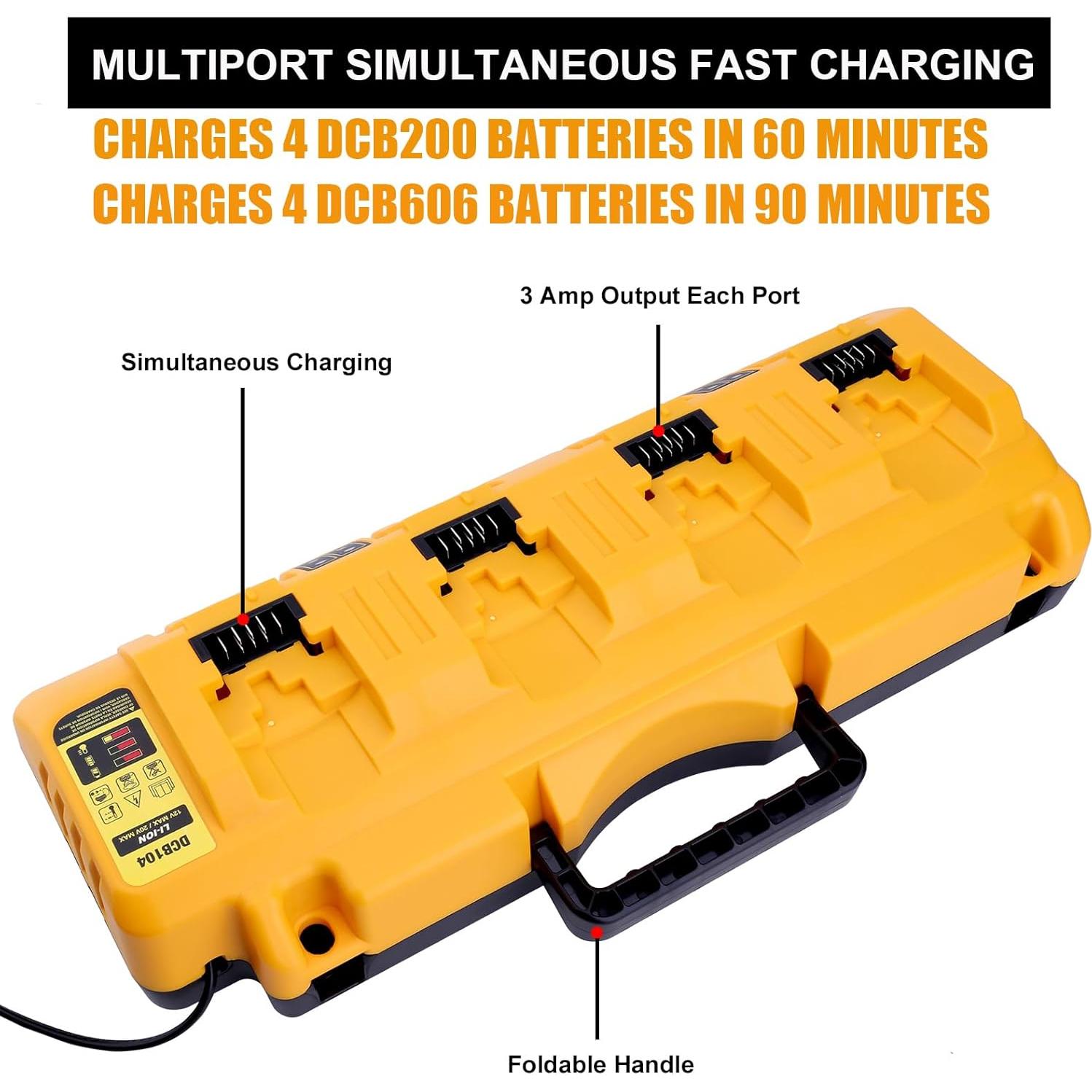 Cargador Rápido 4 Puertos Dewalt 12V 20V DCB104 Carga Eficiente