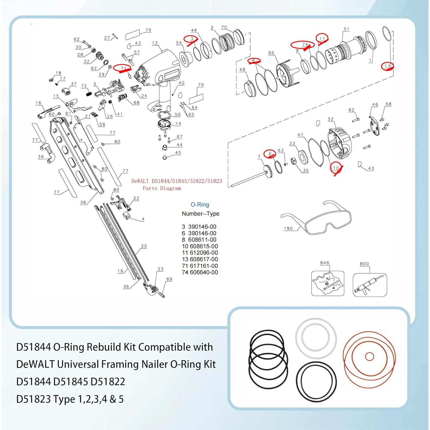 Kit O-Ring DeWALT D51844 para clavadora universal
