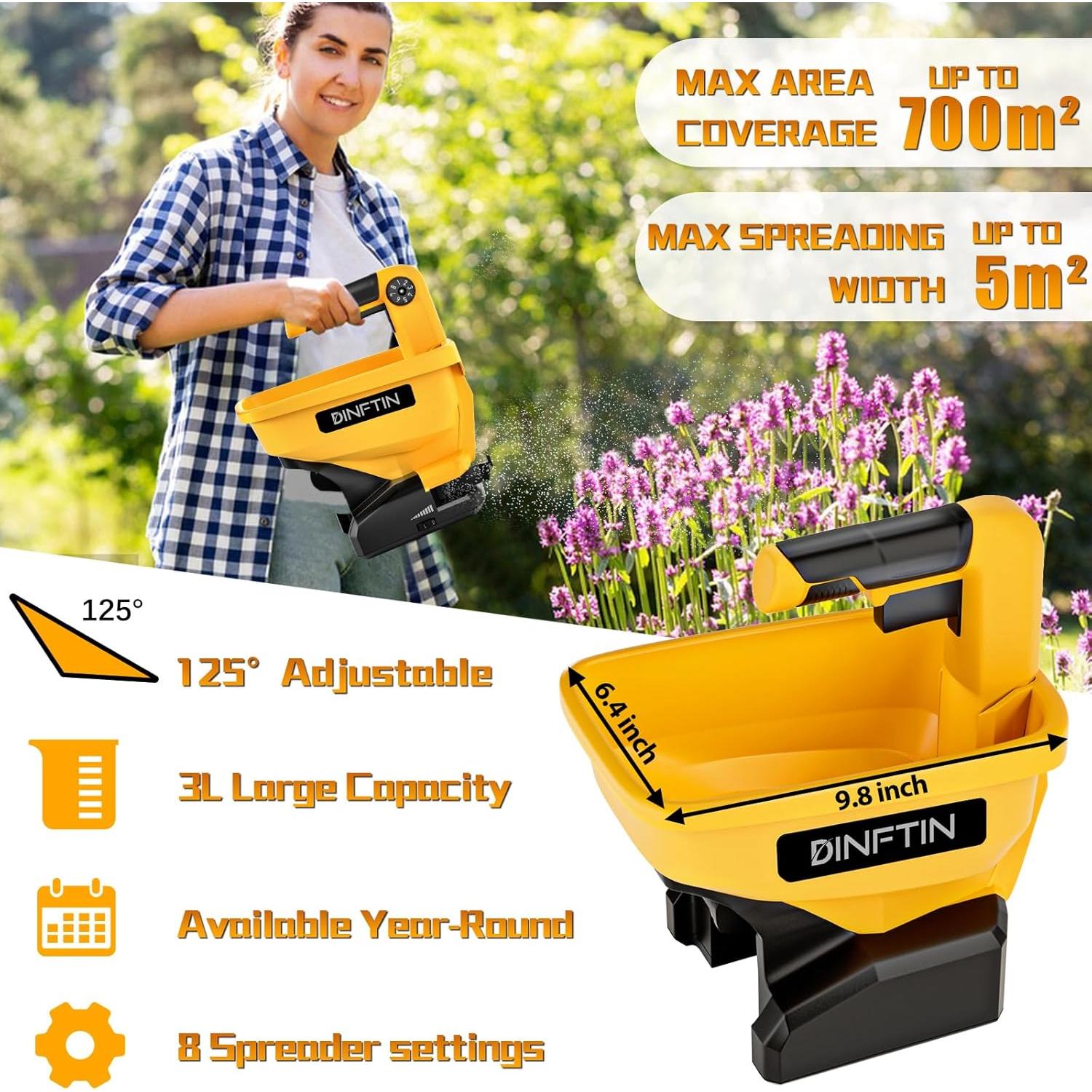 Esparcidor de Semillas a Batería Dinftin 3L Compatible Dewalt