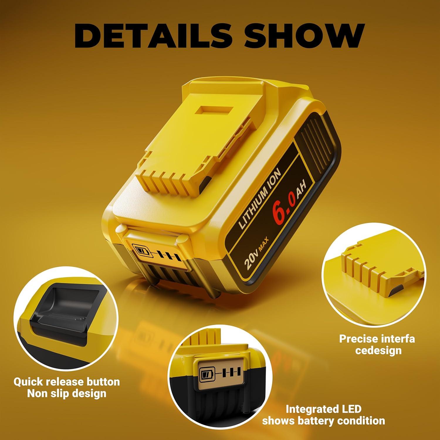 Batería de Reemplazo 6.0Ah COKYISS para Dewalt 20V - 2 Pzas