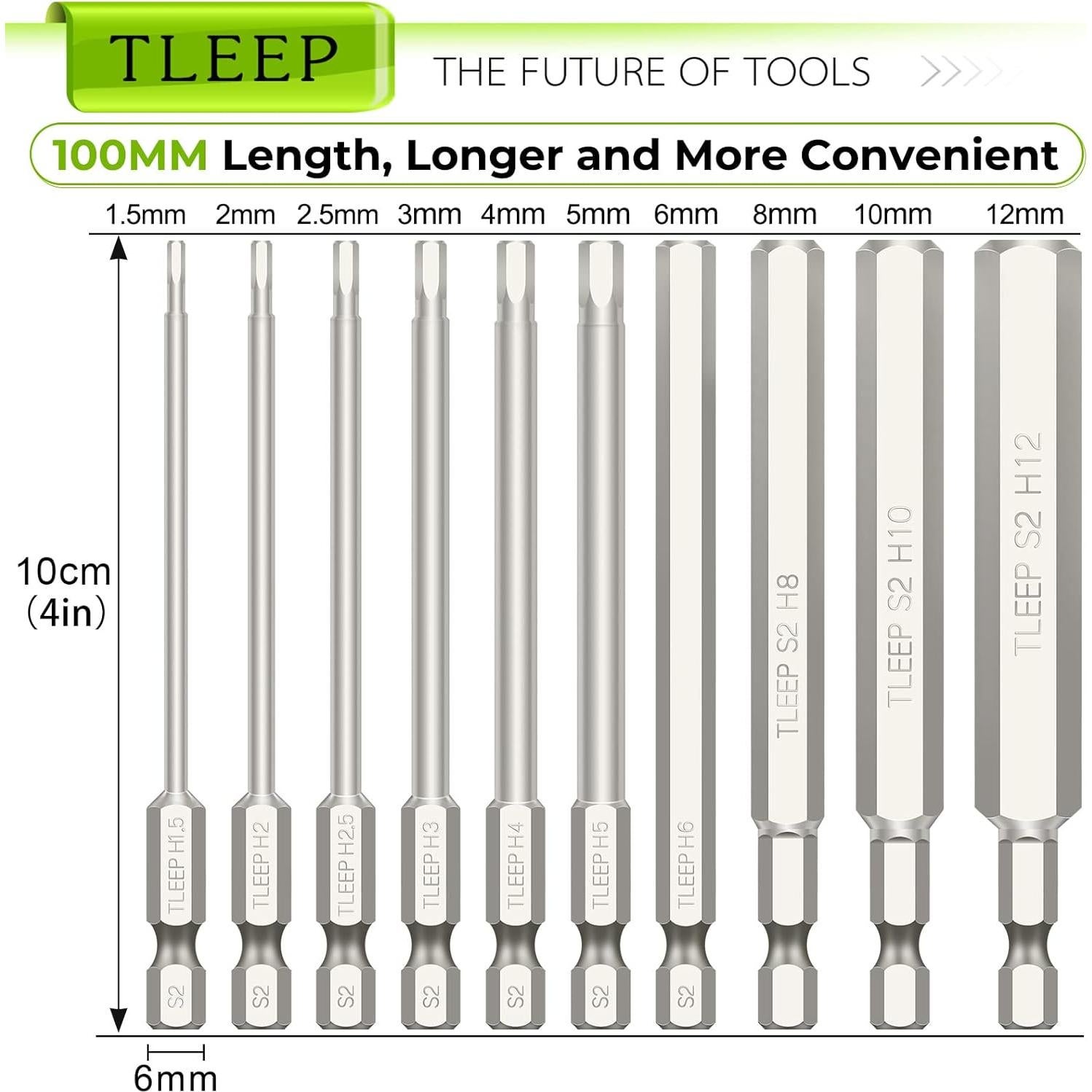 Juego de Brocas Hexagonales Allen TLEEP 10 Piezas 12mm a 1.5mm