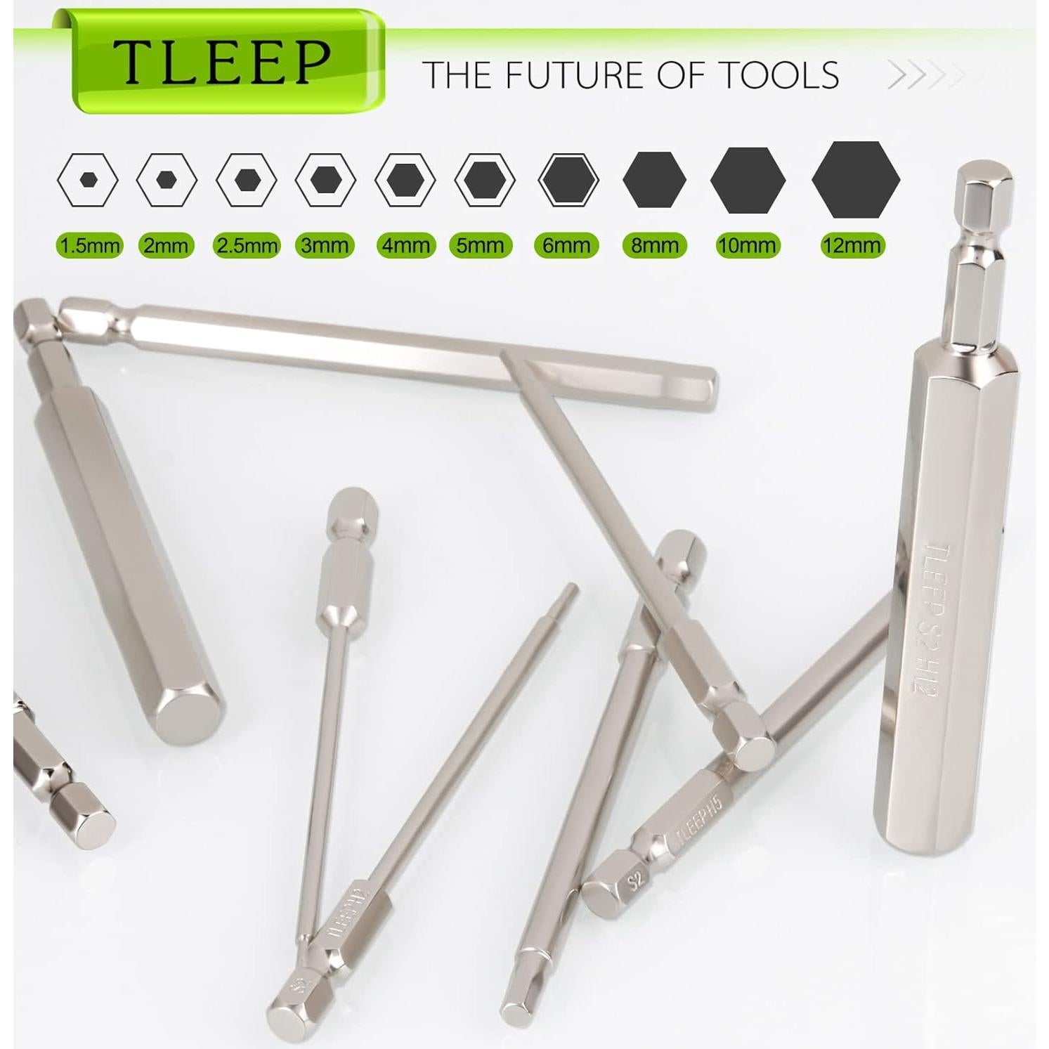 Juego de Brocas Hexagonales Allen TLEEP 10 Piezas 12mm a 1.5mm