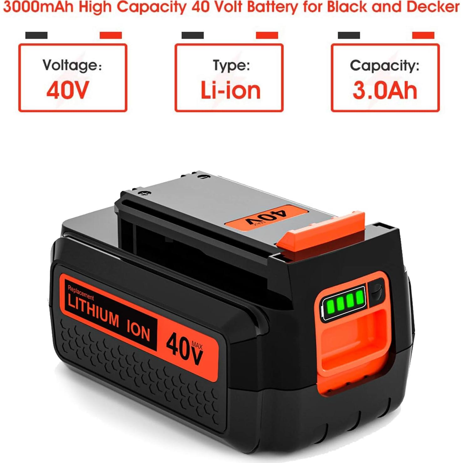 Paquete de 2 Baterías 40V 3.0Ah Enermall para Black & Decker