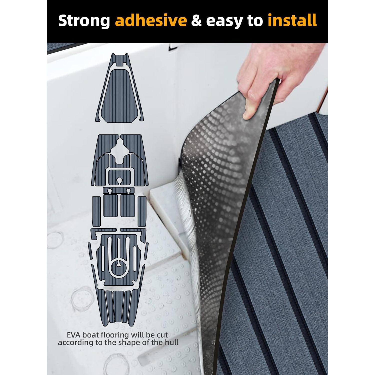 FOCEAN Boat Flooring EVA Foam Boat Decking Faux Teak Marine Flooring Boat Mat Boat Carpet Sheet for Motorboat RV Yacht Kayak Surfboard, 94.5"x 47.2"/35.4"/23.6"/15.7"