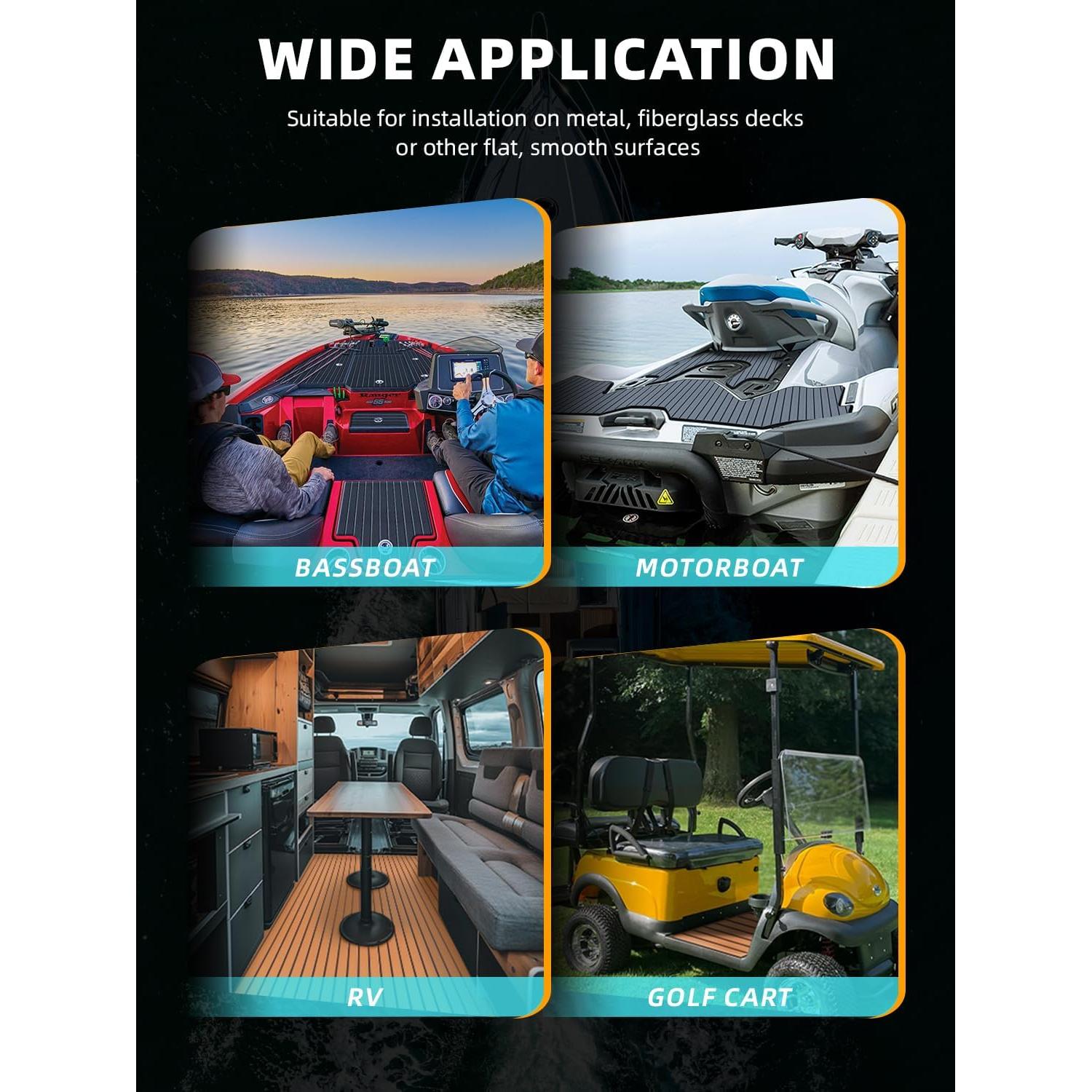 FOCEAN Boat Flooring EVA Foam Boat Decking Faux Teak Marine Flooring Boat Mat Boat Carpet Sheet for Motorboat RV Yacht Kayak Surfboard, 94.5"x 47.2"/35.4"/23.6"/15.7"