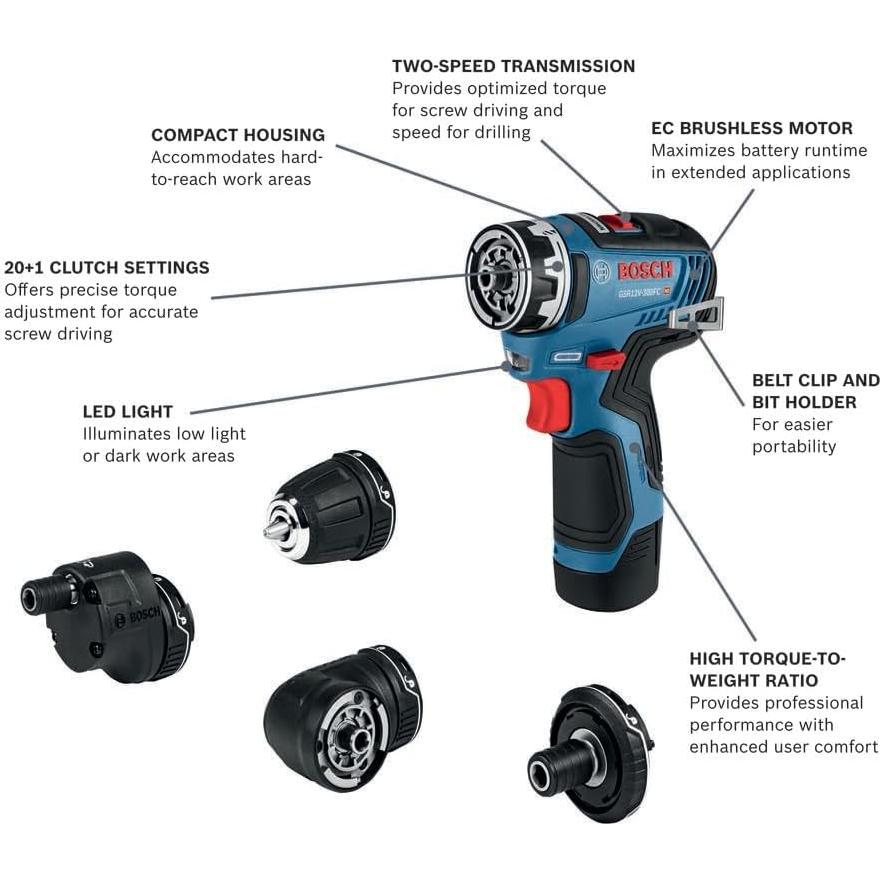 Taladro Destornillador Bosch GSR12V-300FC 12V 5-en-1