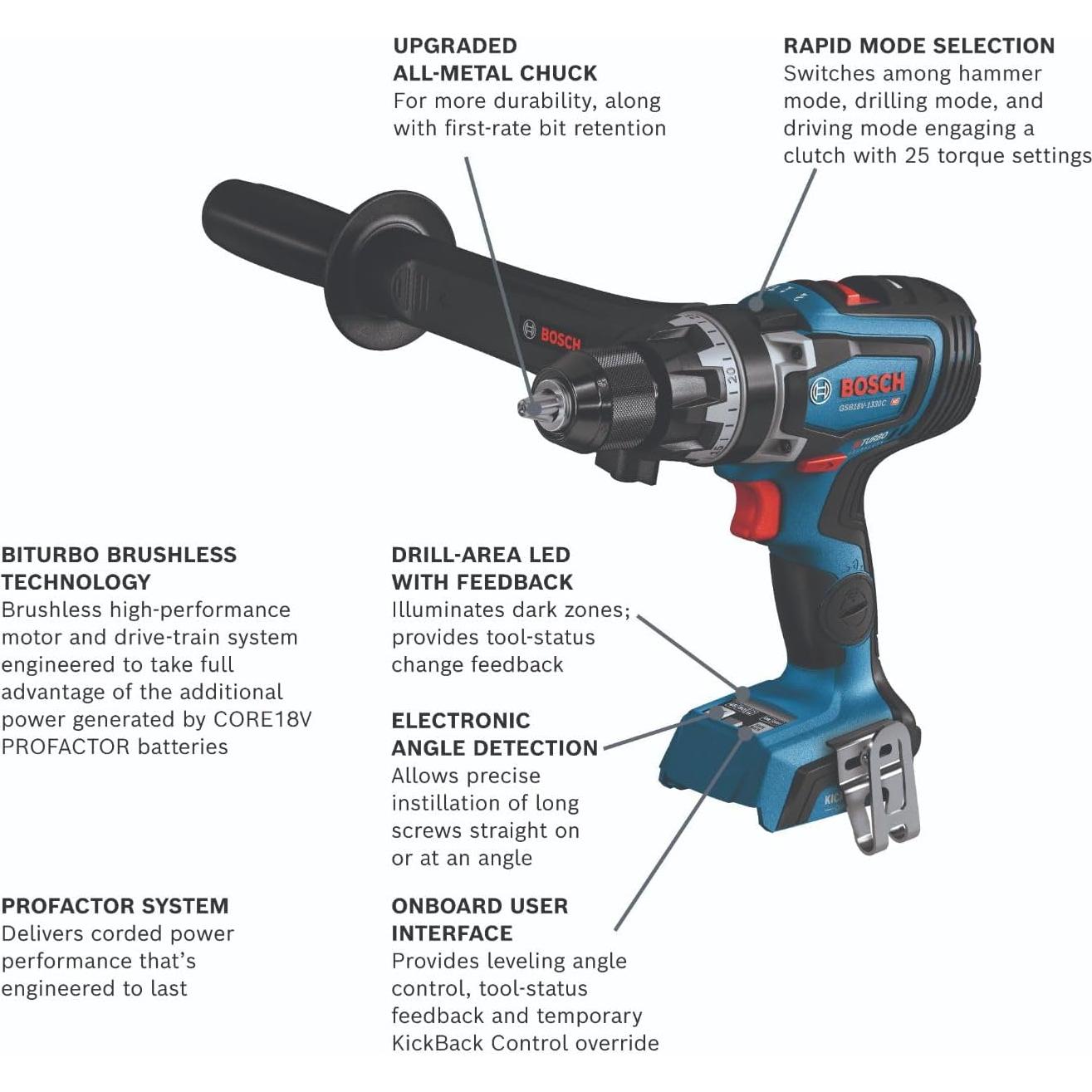 Taladro Martillo Bosch GSB18V-1330CN 18V Conectado 1/2"