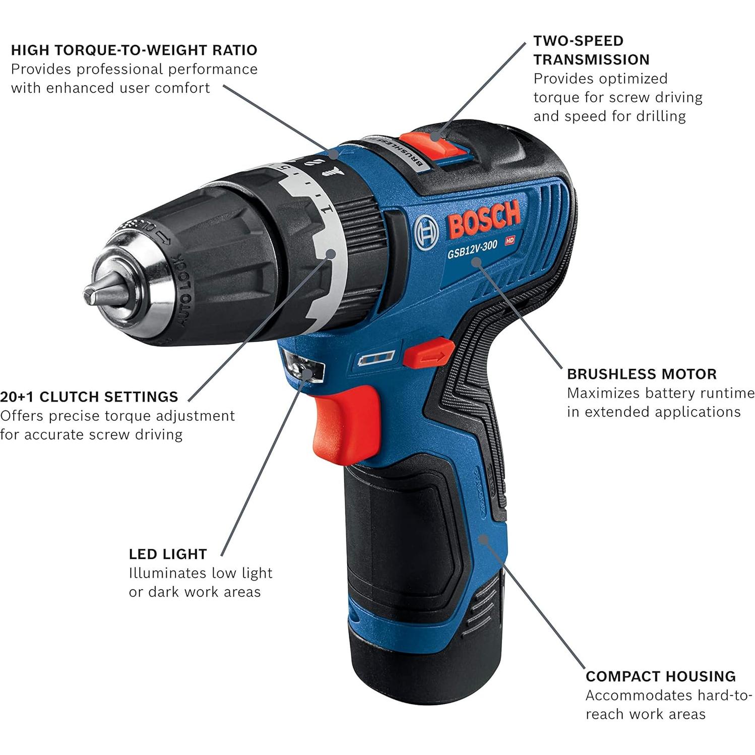 Taladro Percutor Bosch GSB12V-300 12V Max 3/8" con 2 Baterías