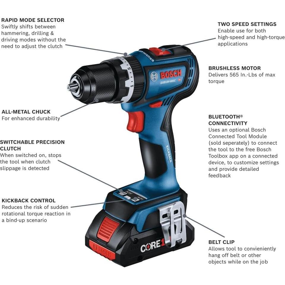 Martillo Perforador Inalámbrico BOSCH GSB18V-800C 18V 4Ah