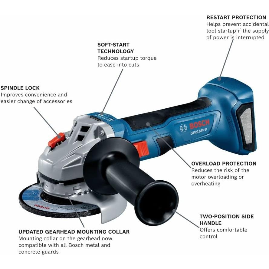 Amoladora Angular BOSCH GWS18V-8N 18V 11,43 cm Sin Escobillas