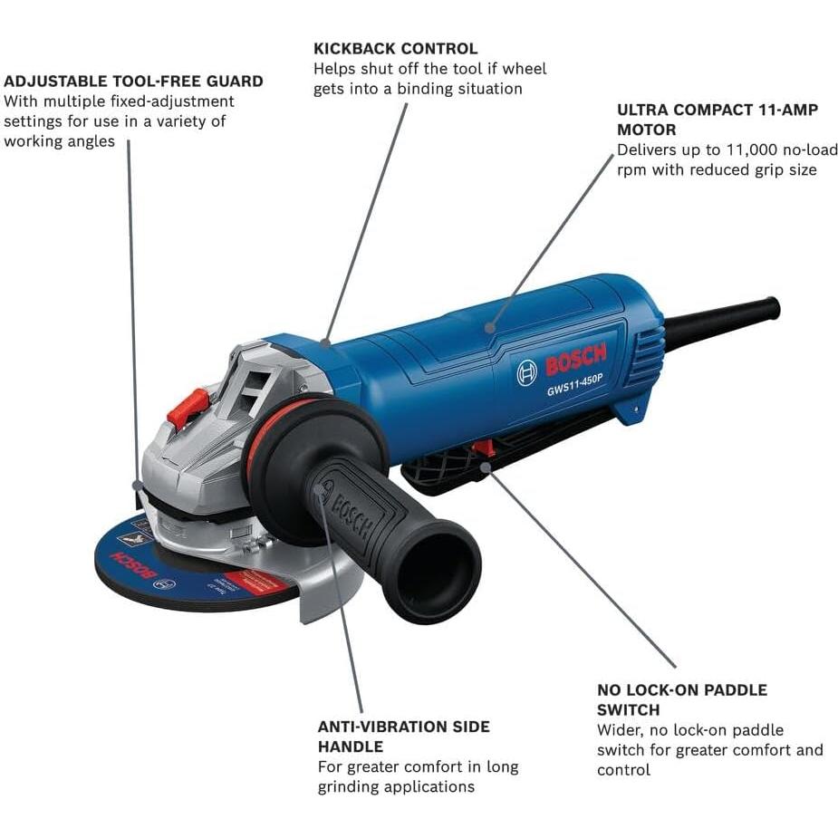Amoladora Angular Bosch GWS11-450P 4.5" 11A Ergonómica