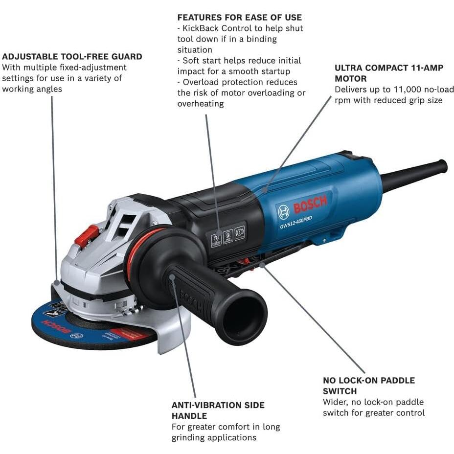 Amoladora Angular BOSCH GWS12-450PBD 2.40 kg 11500 RPM