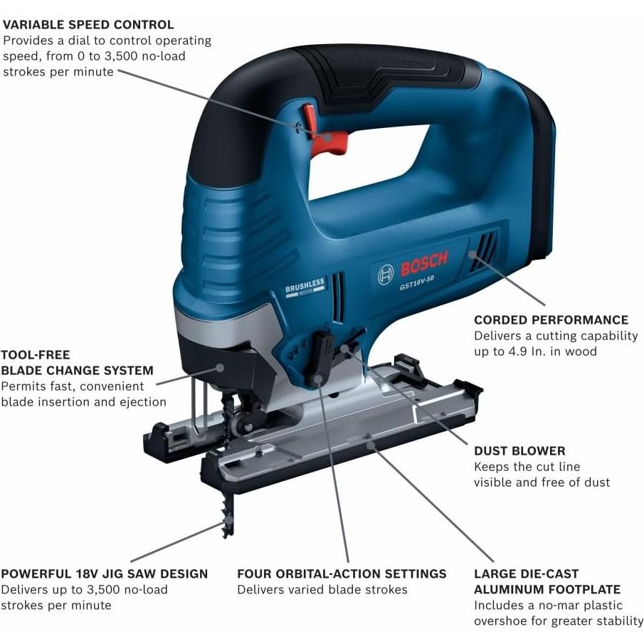 Sierra de Calar BOSCH GST18V-50 18V Sin Cable 12,45 cm