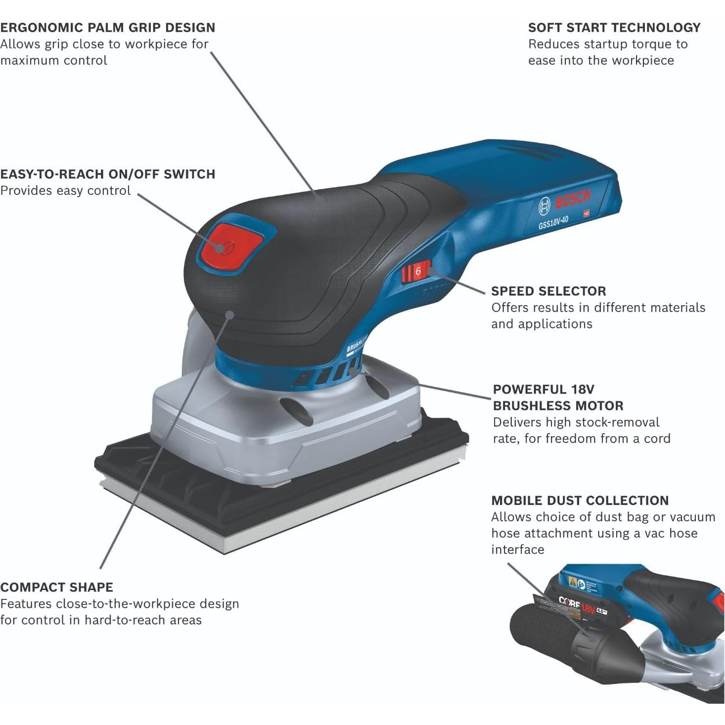 Lijadora Orbital Bosch GSS18V-40 18V Sin Cable Ergonómica