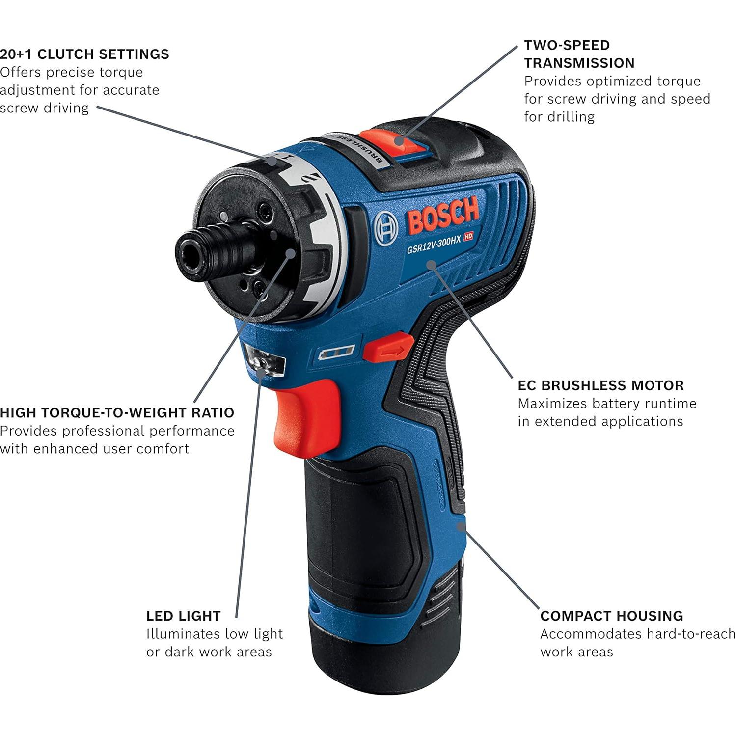 Destornillador BOSCH GSR12V-300HXB22 12V Max con 2 baterías