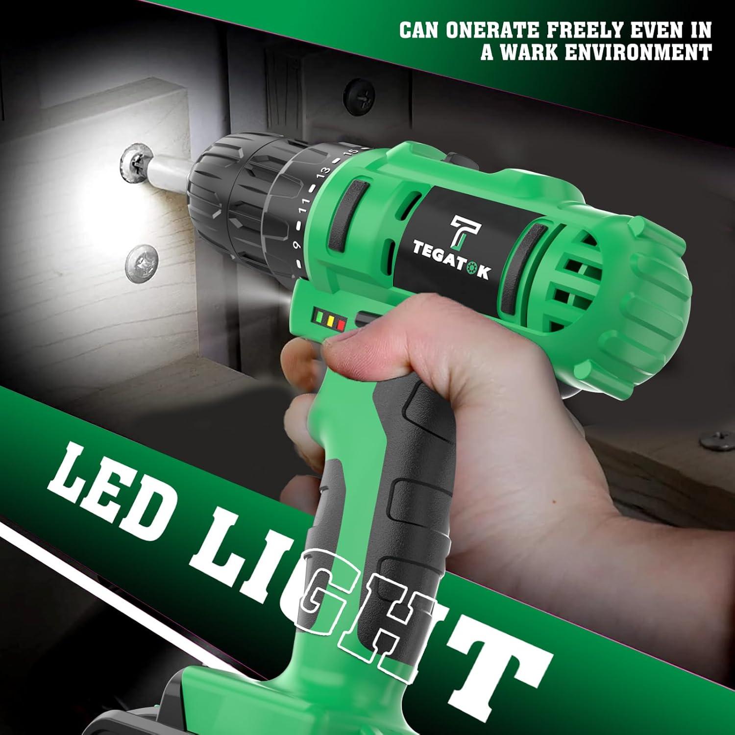 Taladro Inalámbrico Tegatok 20V con Batería y Cargador