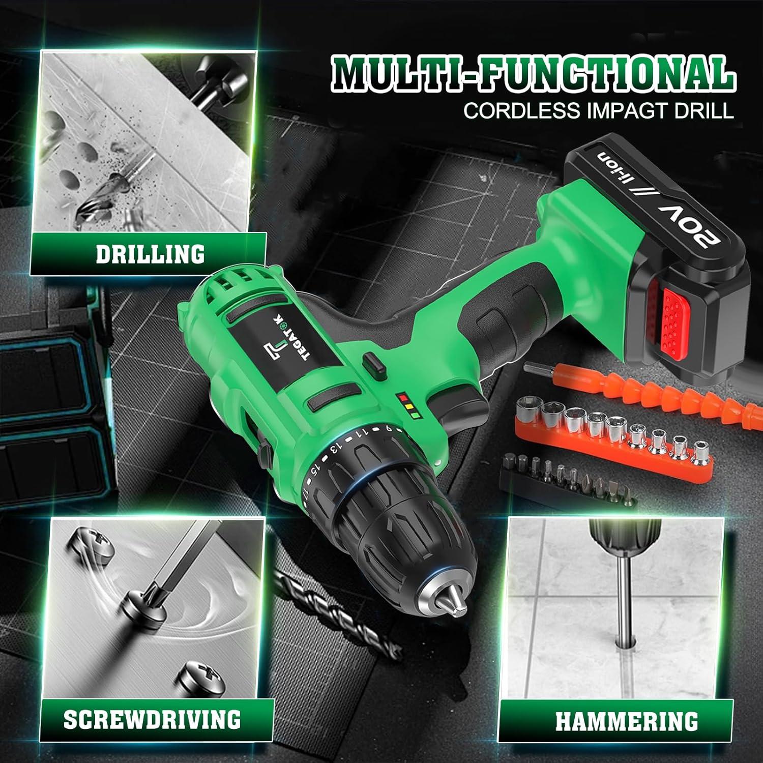 Taladro Inalámbrico Tegatok 20V con Batería y Cargador