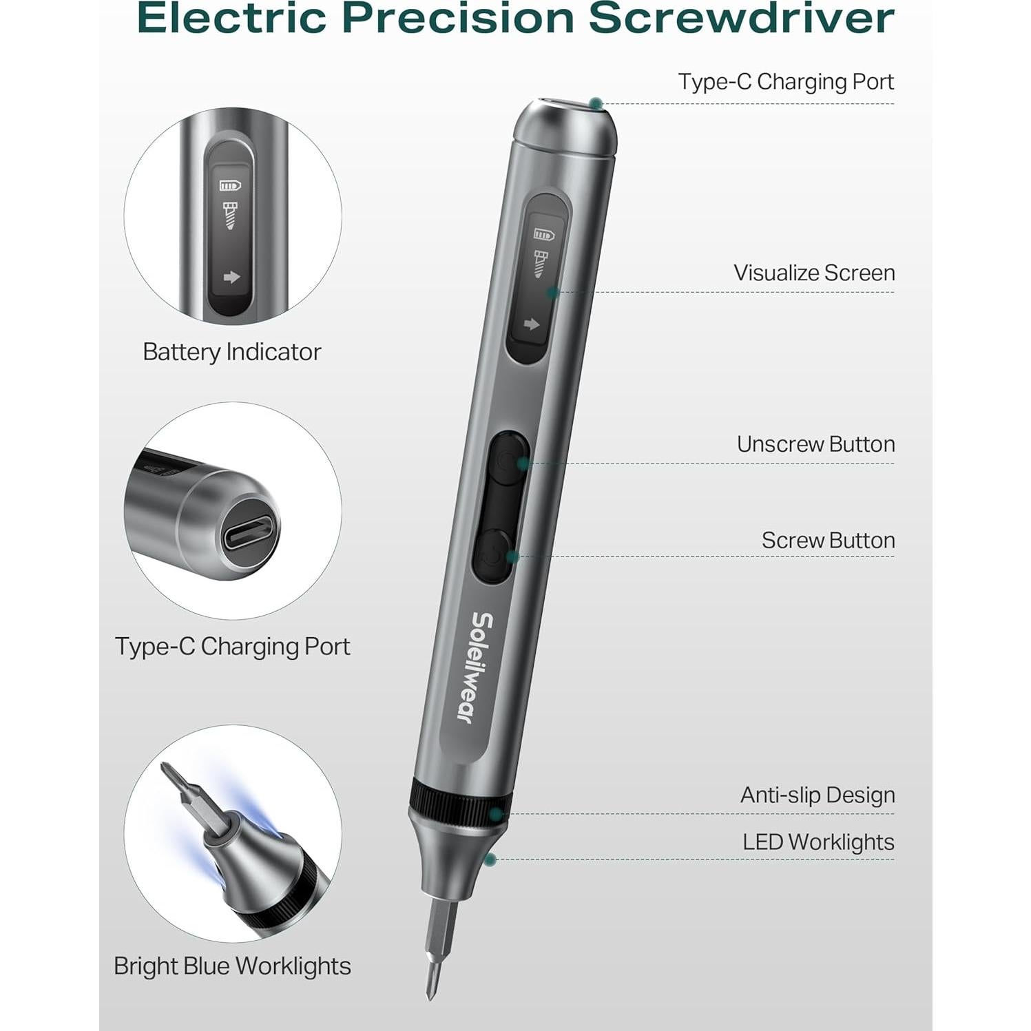 Destornillador Eléctrico Mini Soleilwear 52 en 1 Inalámbrico