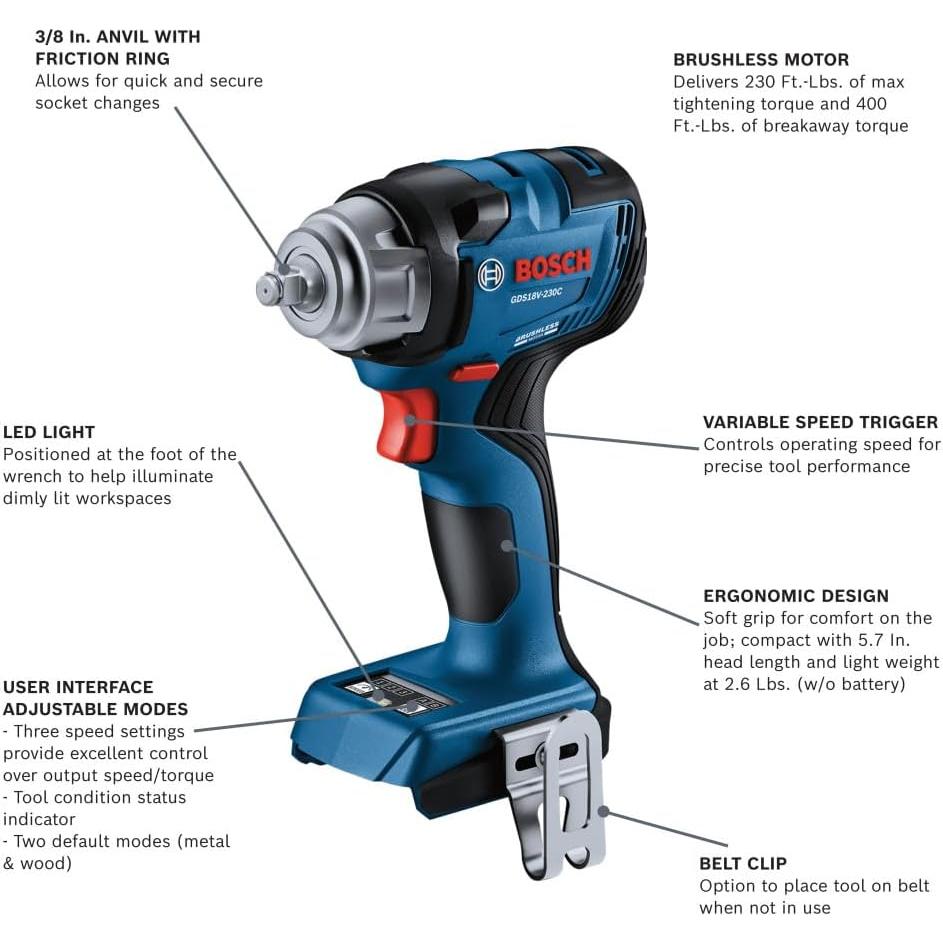 Llave de Impacto Bosch GDS18V-230CN 18V 3/8" Compacta