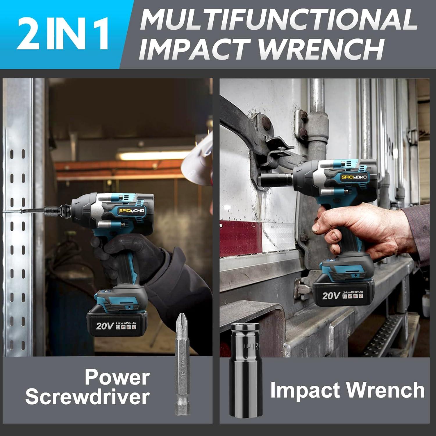 Llave de impacto inalámbrica SPICIMOMO 600N.m 20V 2 baterías