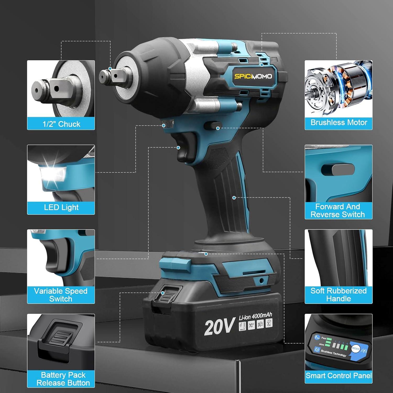 Llave de impacto inalámbrica SPICIMOMO 600N.m 20V 2 baterías