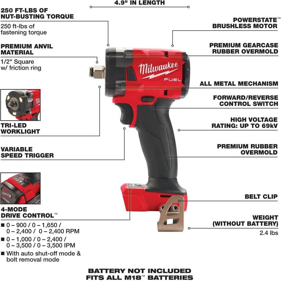 Llave de Impacto Milwaukee 2855-20 1/2" Inalámbrica 18V